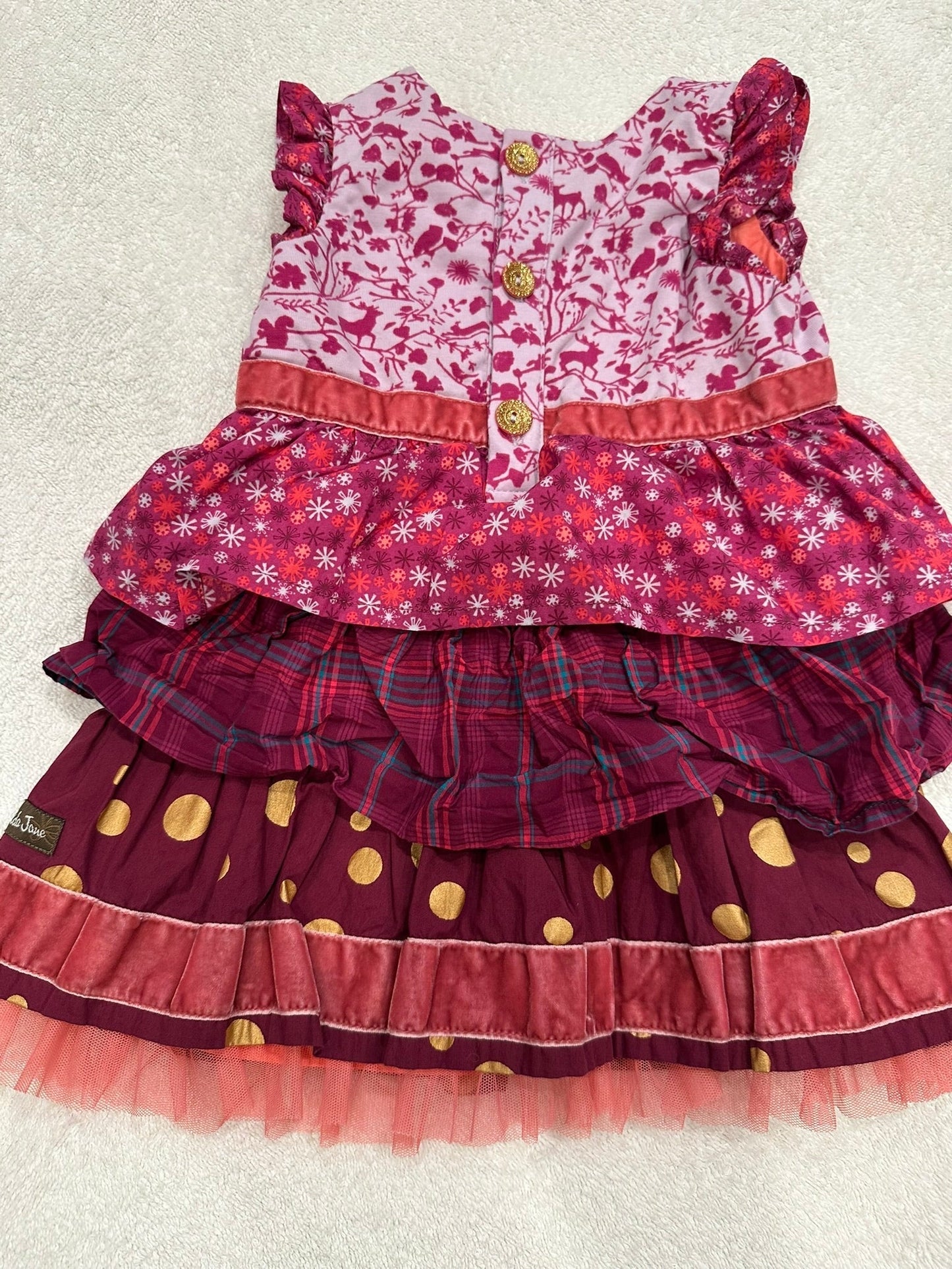 #85 REDUCED Matilda Jane Tiered Pink Dress with Velvet Onesie and Bloomers, Infant girls 12-18m