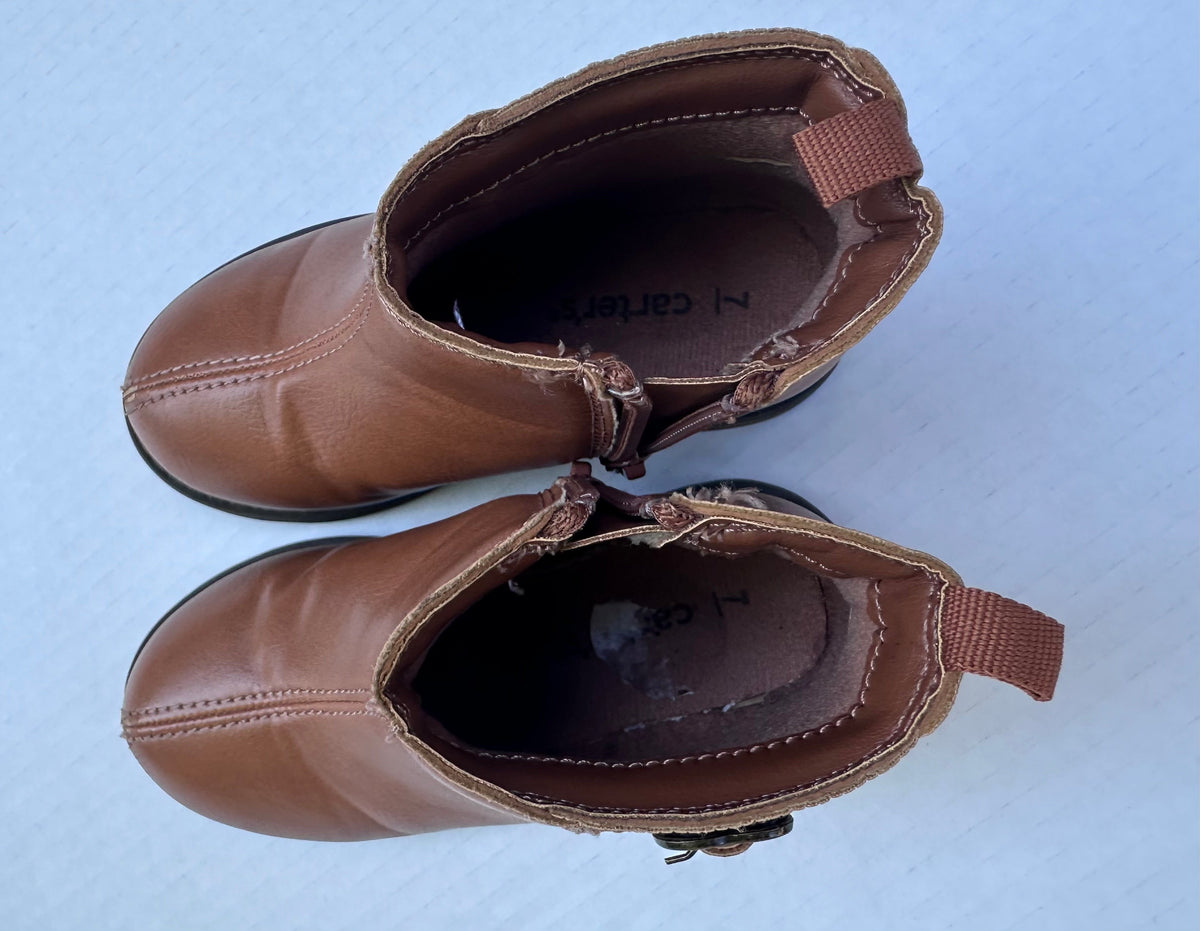 #146 Carter’s Faux Leather Boots Heart Buckles Girls 7