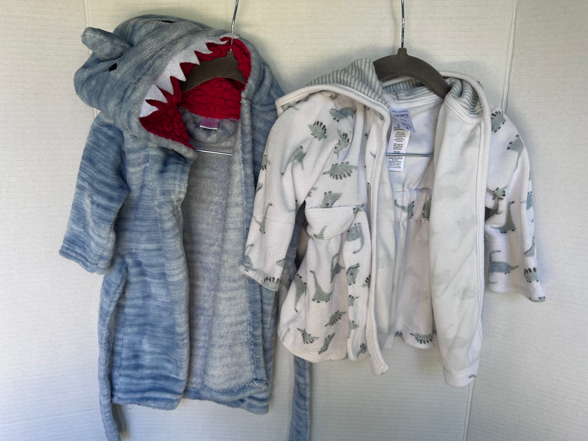 #146 Carter’s Dino + Modern Baby Shark Robes Boys 0-9M
