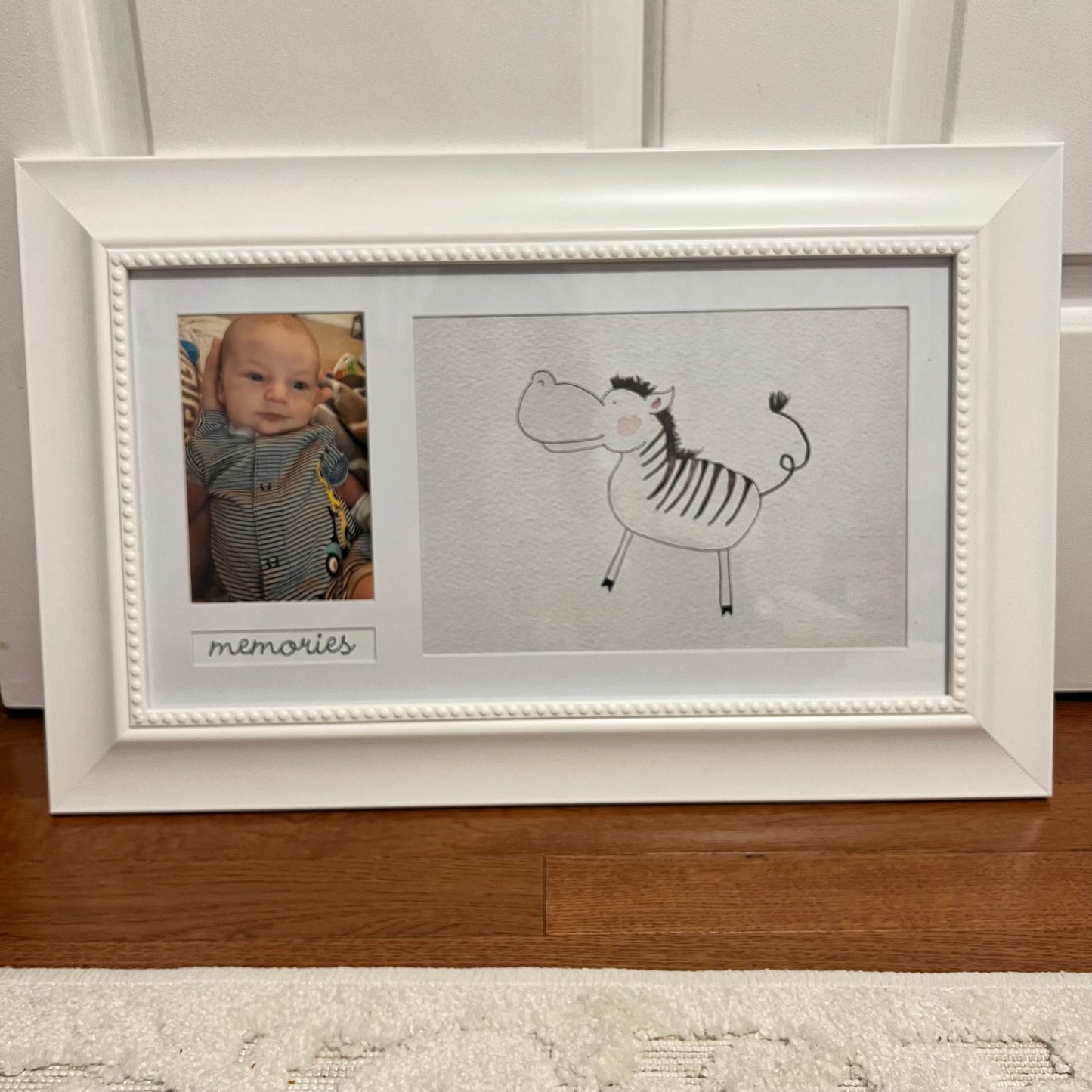 #5 Nursery Wall Decor, White Frame, Zebra/Safari Theme, Add picture of your little one.