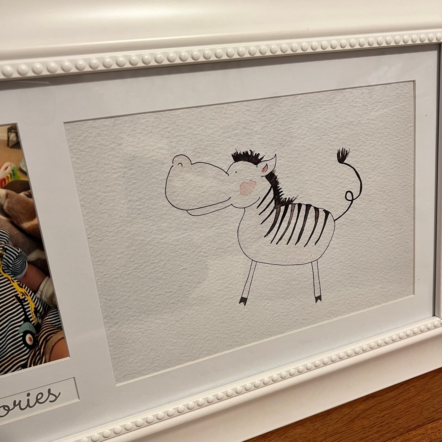 #5 Nursery Wall Decor, White Frame, Zebra/Safari Theme, Add picture of your little one.