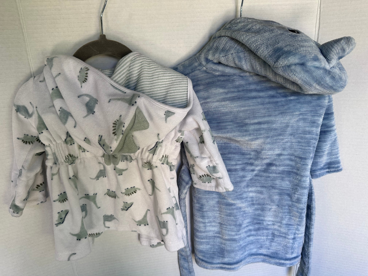 #146 Carter’s Dino + Modern Baby Shark Robes Boys 0-9M