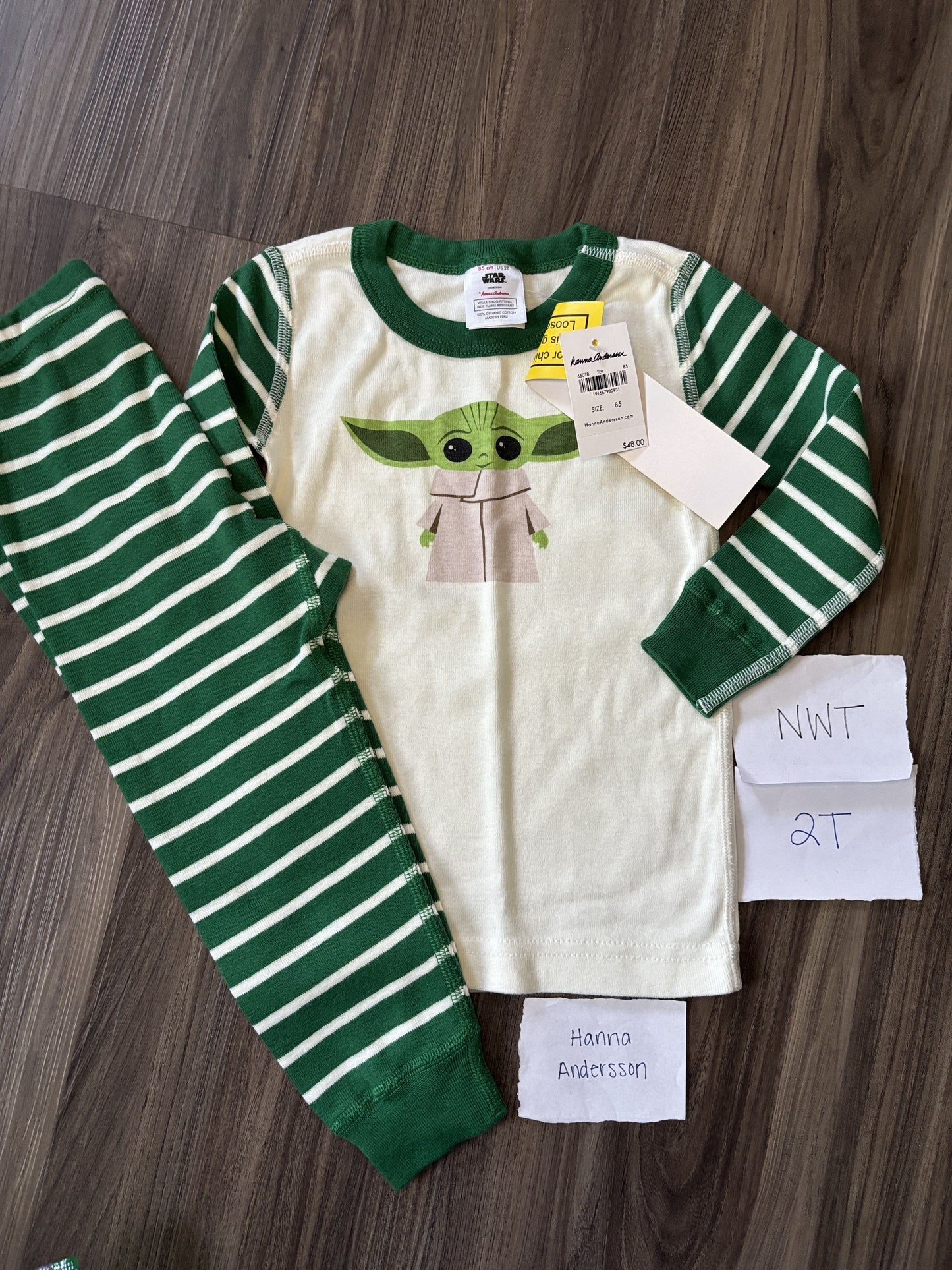 #138 - 2T - NWT Hanna Andersson - Baby Yoda Green/White PJs - PU 45236