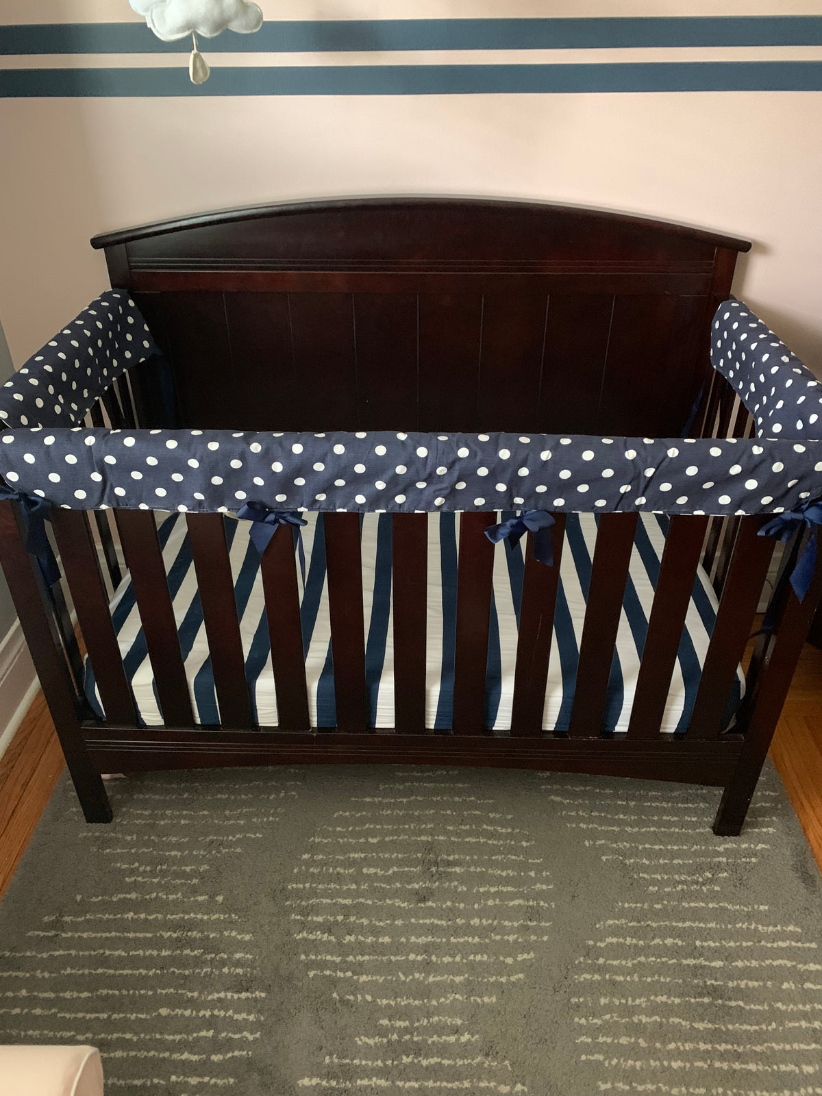 Seller 42, Crib rail covers. Navy/White, EUC