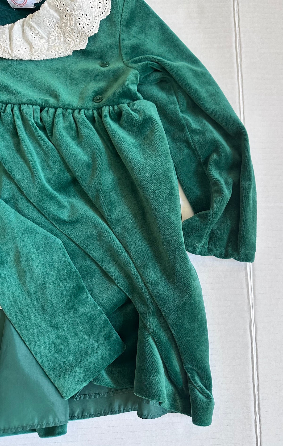 #146 Wonder Nation Dark Green Velour Dress Eyelet Collar Girls 4T