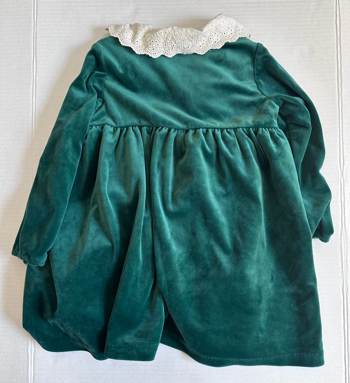 #146 Wonder Nation Dark Green Velour Dress Eyelet Collar Girls 4T