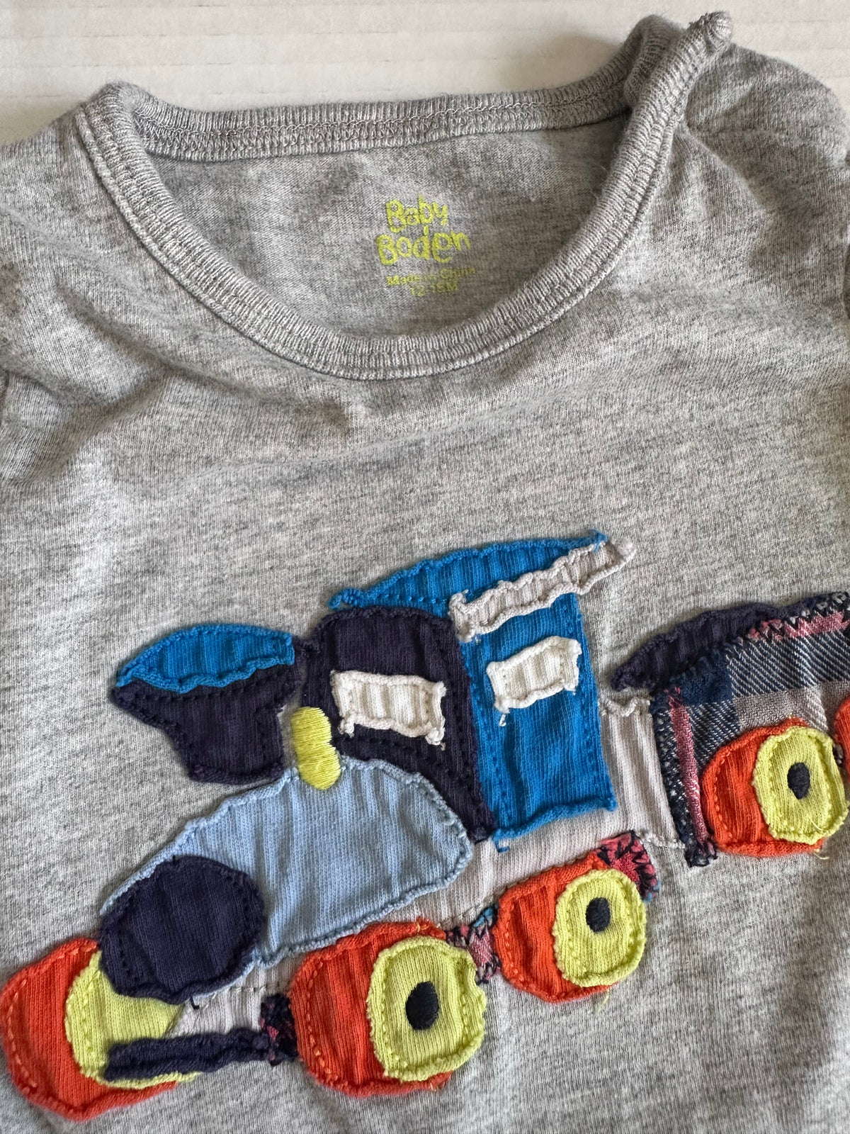 #146 Baby Boden Train Shirt Flannel Pants Set Boys 12-18M
