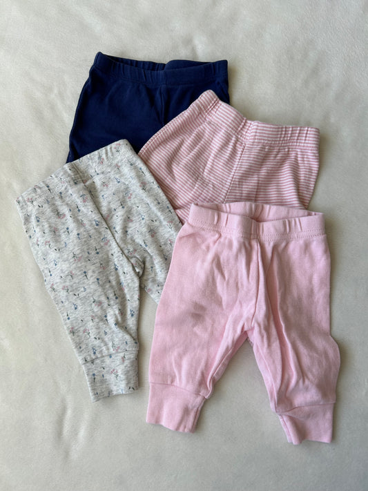 3 Month Girl Leggings Bundle (Set of 4) Navy/Pink/Gray flowers/Stripes) (Carter's, Just One You)