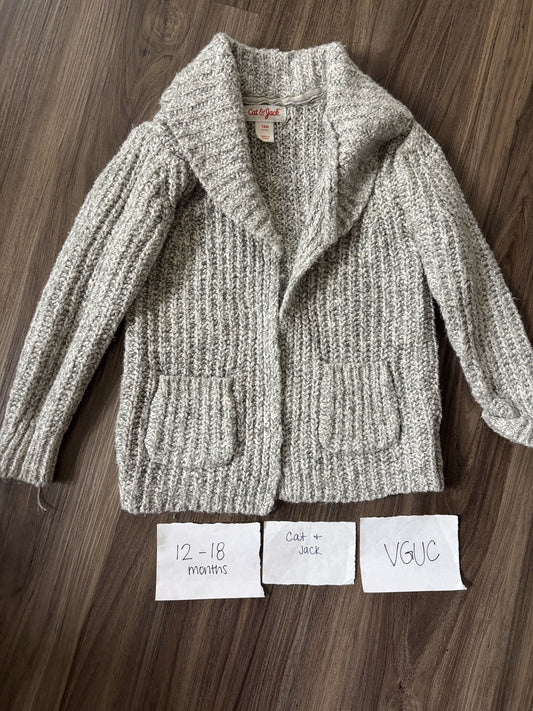 #138 - 12-18 Mo - VGUC Cat & Jack - Grey Cardigan - PU 45236