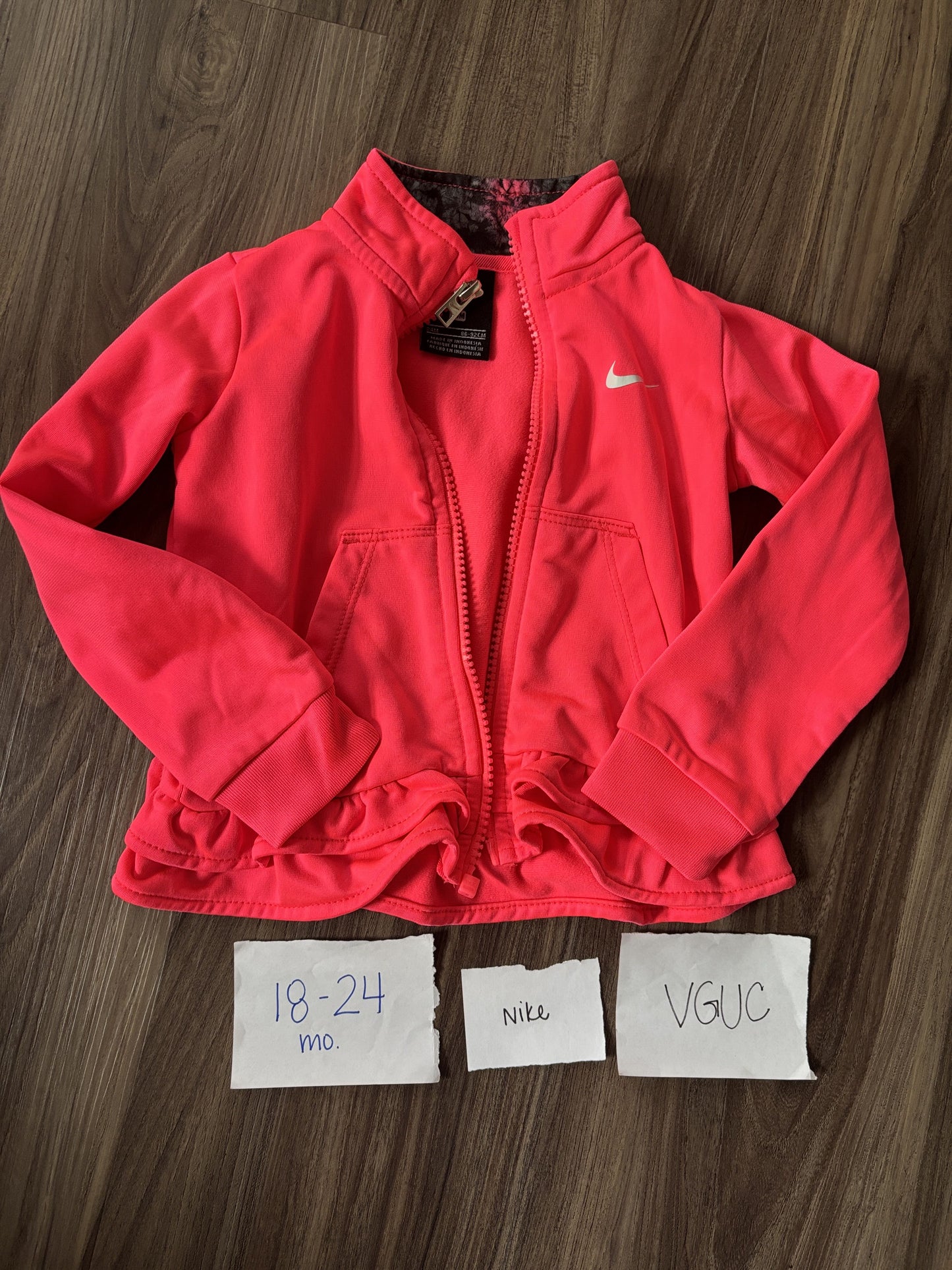 #138 - 18-24 Mo - VGUC Nike - Pink Zip Up Jacket - PU 45236