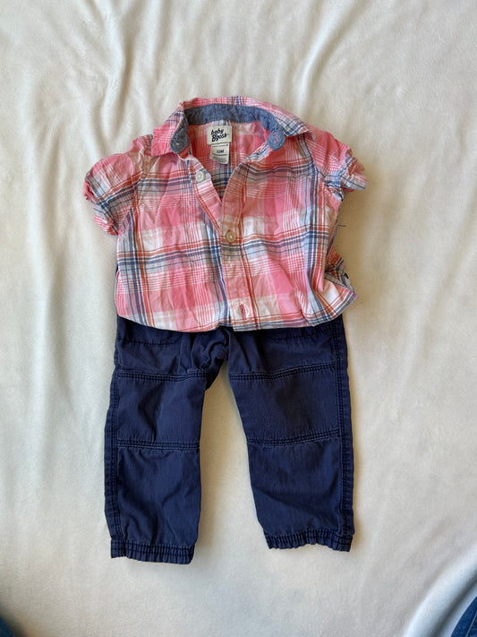 Baby B'Gosh Boy 12 Month Pants w/ Plaid Button Up Set
