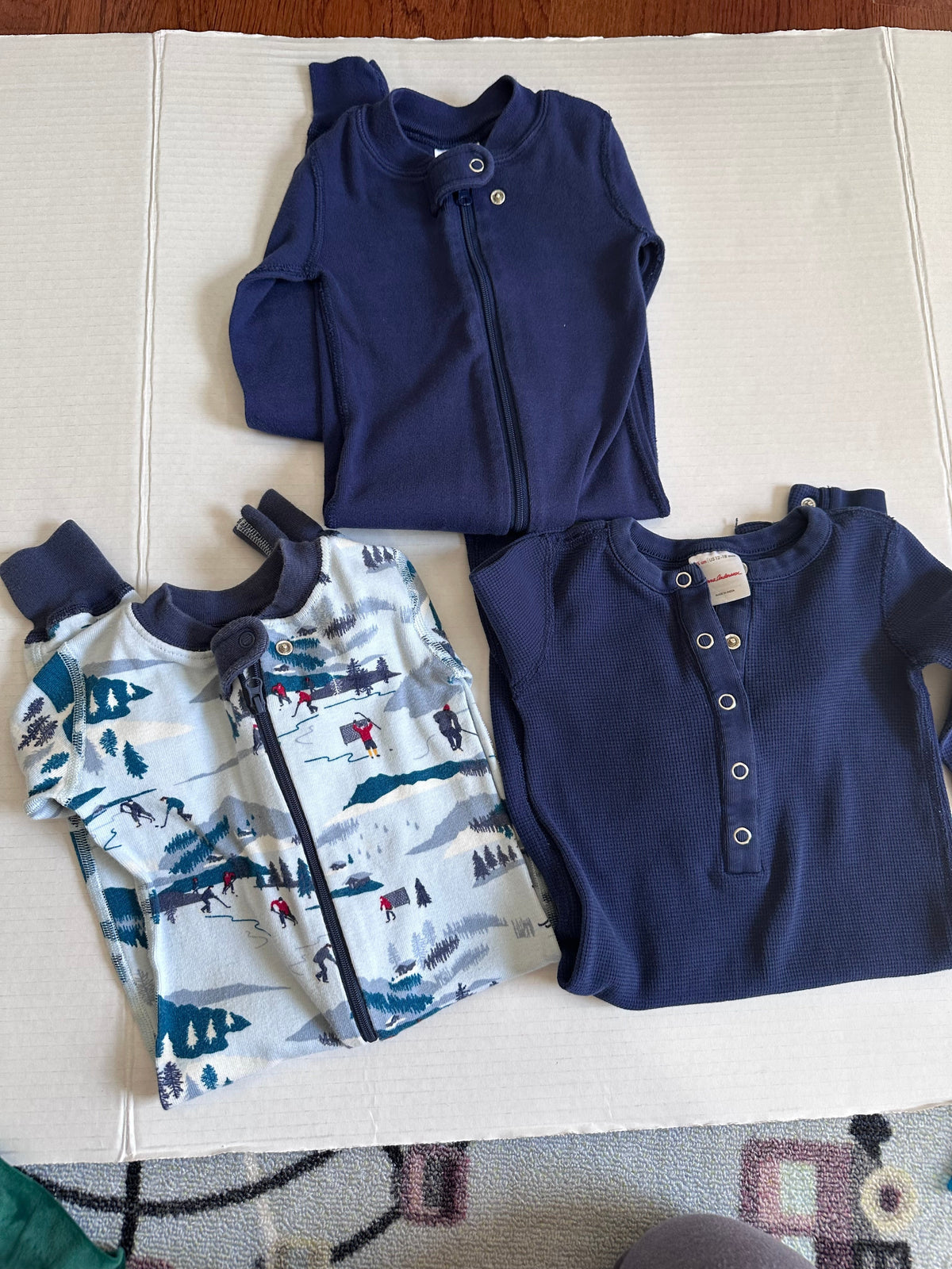 #146 Hanna Andersson Navy Blue Winter Sleepers Set of 3 Boys 12-18M