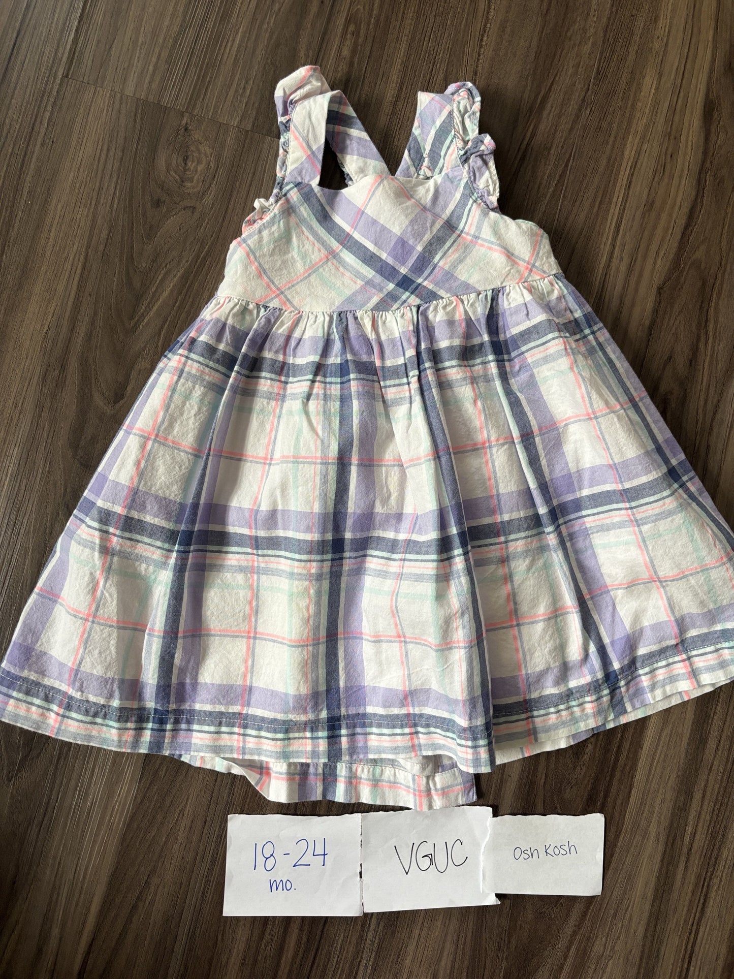 #77 - 18-24 Mo - VGUC Osh Kosh - Pink/Blue Plaid Tank Dress