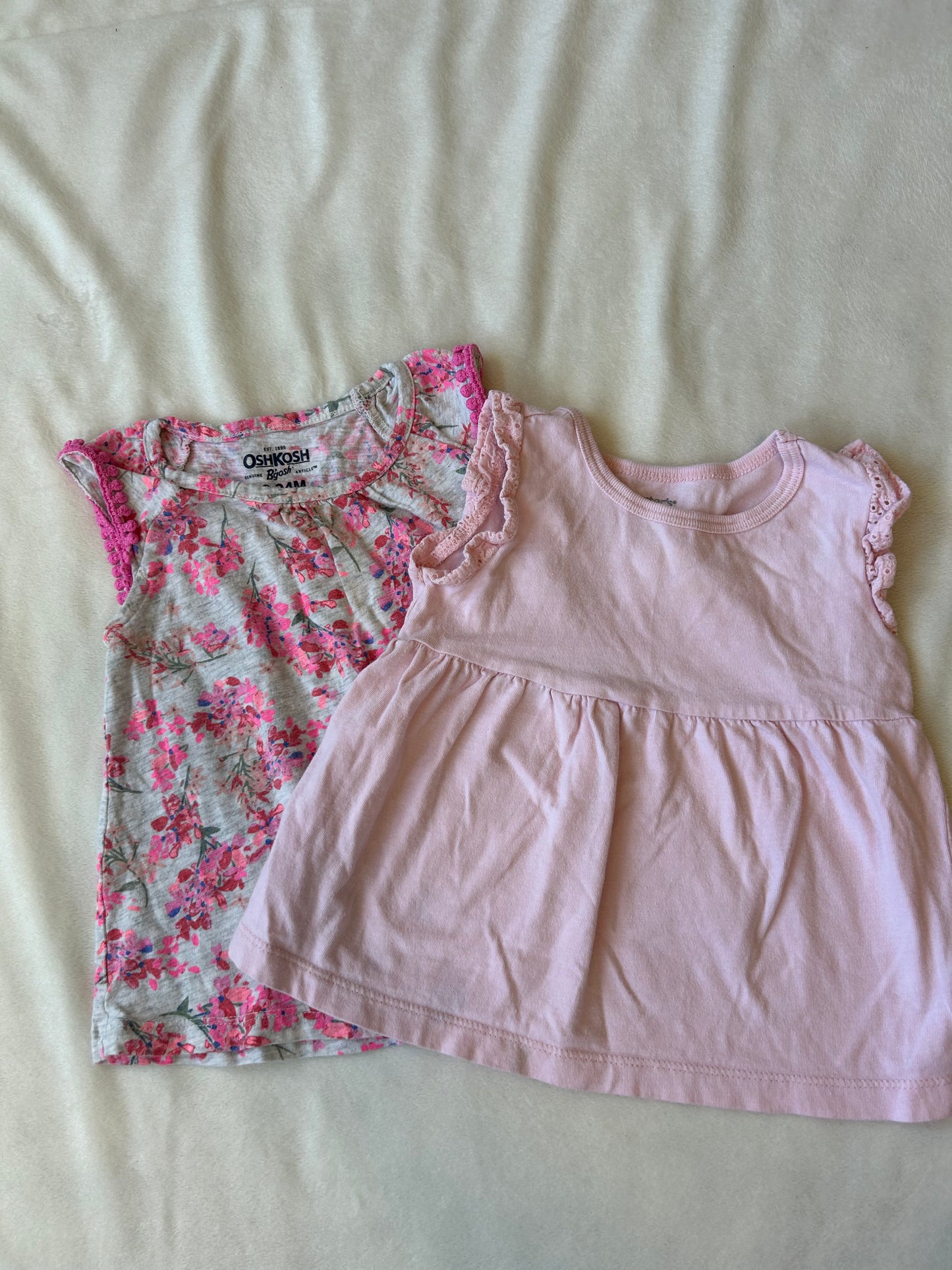 Carter's Girls 18-24 Month Summer Tank Bundle (Pink w/ ruffle/Gray with Pink Flowers)