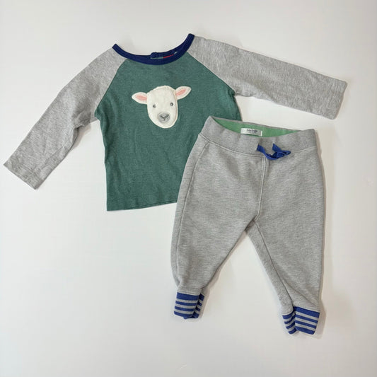 Seller 189 Boys 6-12m Baby Boden Long Sleeve Fuzzy Sheep Raglan Tee & Jogger Set EUC