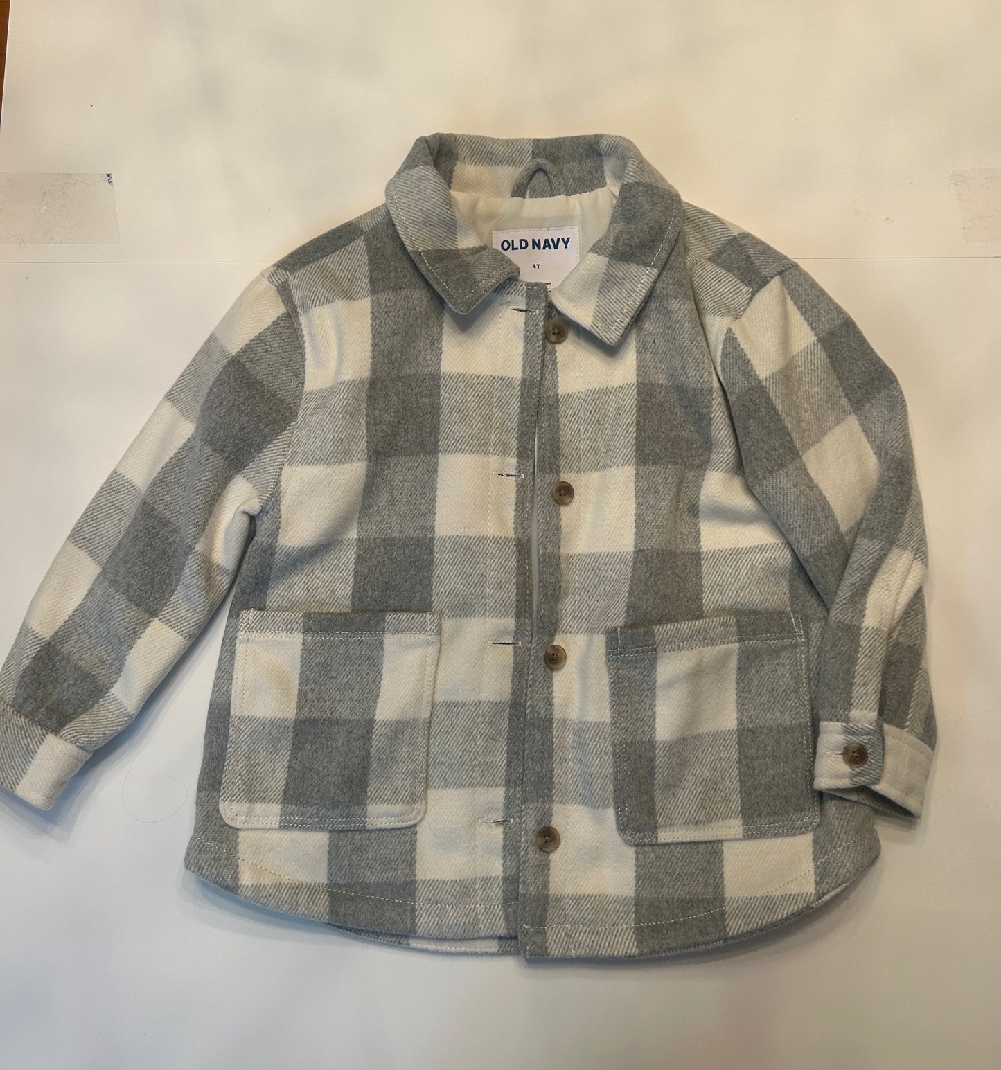 #11-Girls 4T-Old Navy-Gray and White Buffalo Plaid Shacket (1 of 2)