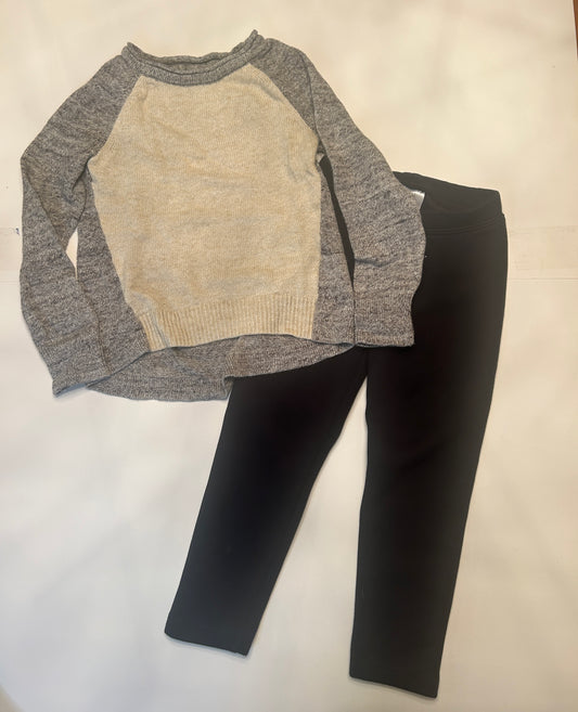 #11-Girls-4T-Gap-High-Low Gray Sweater and Black Lined Leggings