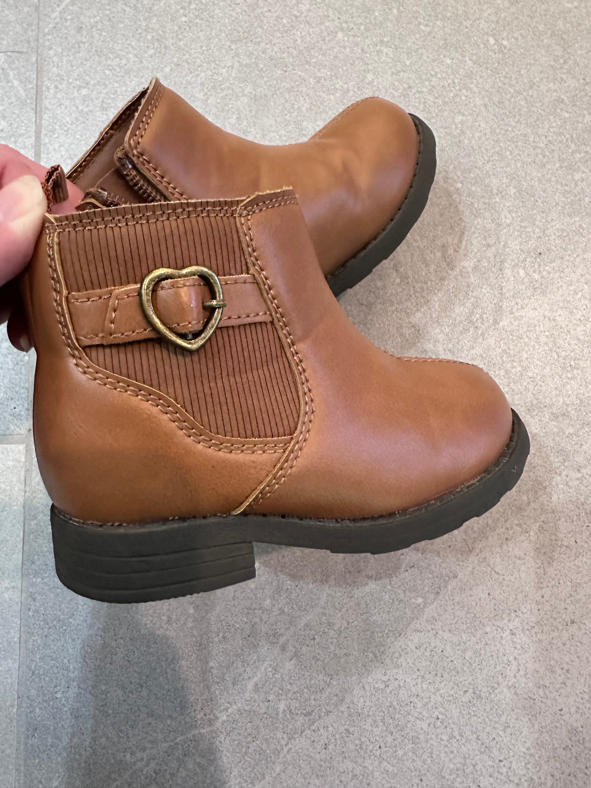 #146 Carter’s Faux Leather Boots Heart Buckles Girls 7