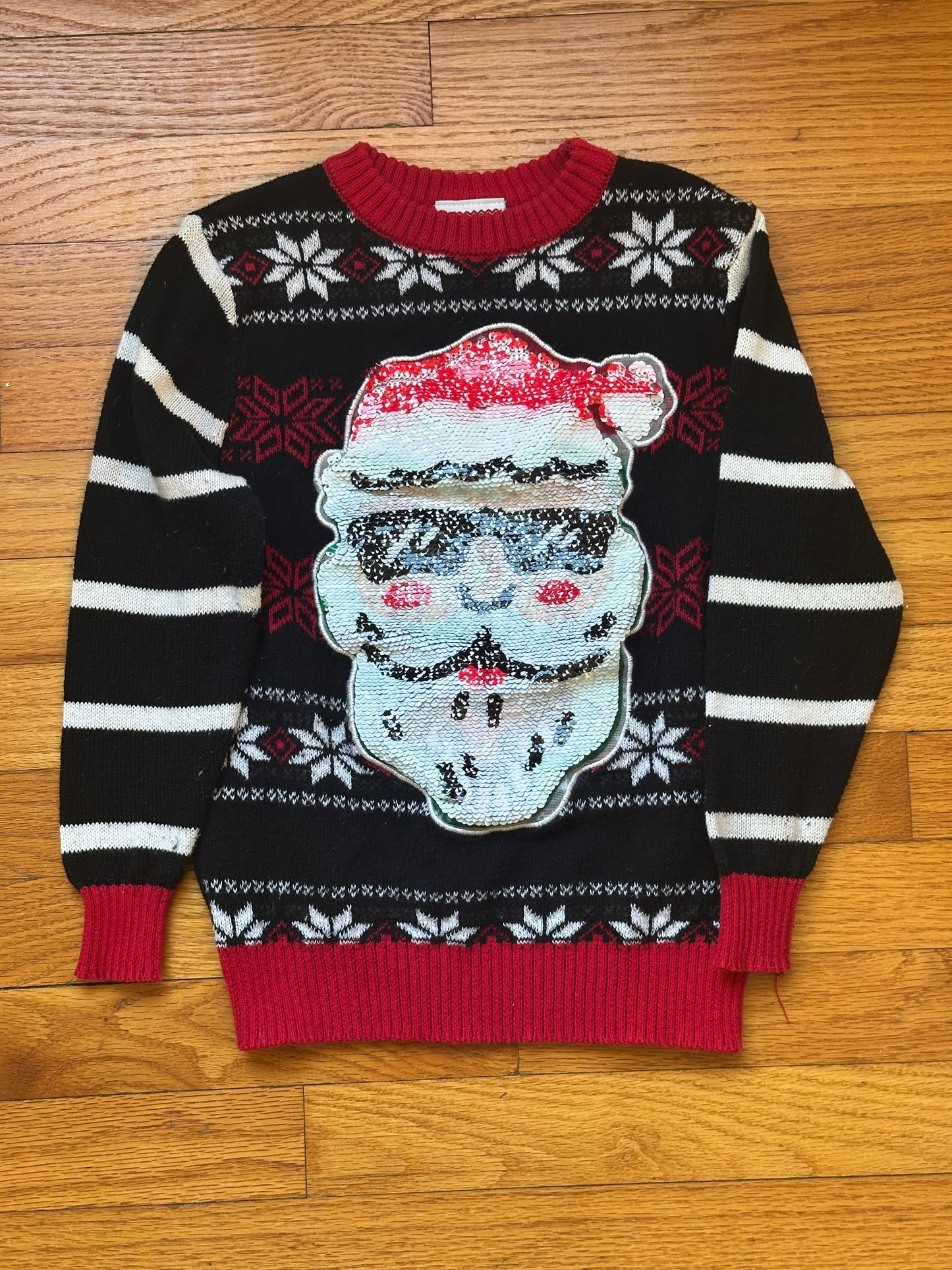 #186 Well Worn Flip Sequin Holiday Sweater - kids XS - VGUC