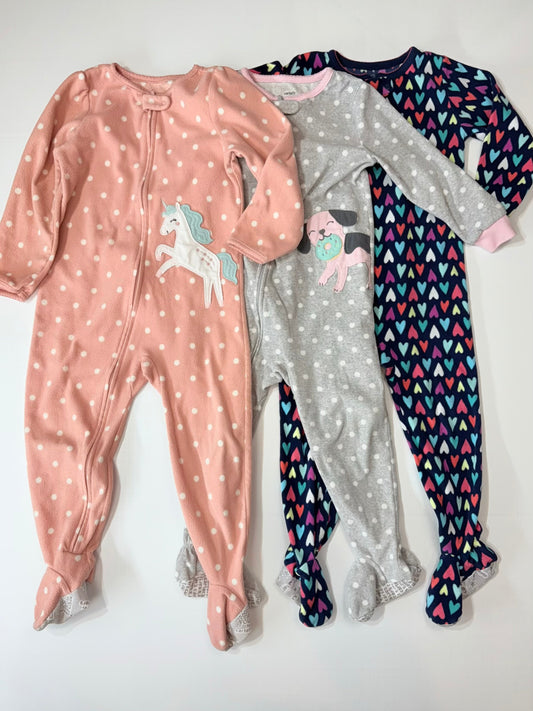 Seller 189 Girls 4T Carter's Fleece Footed Pajamas Bundle (3) EUC