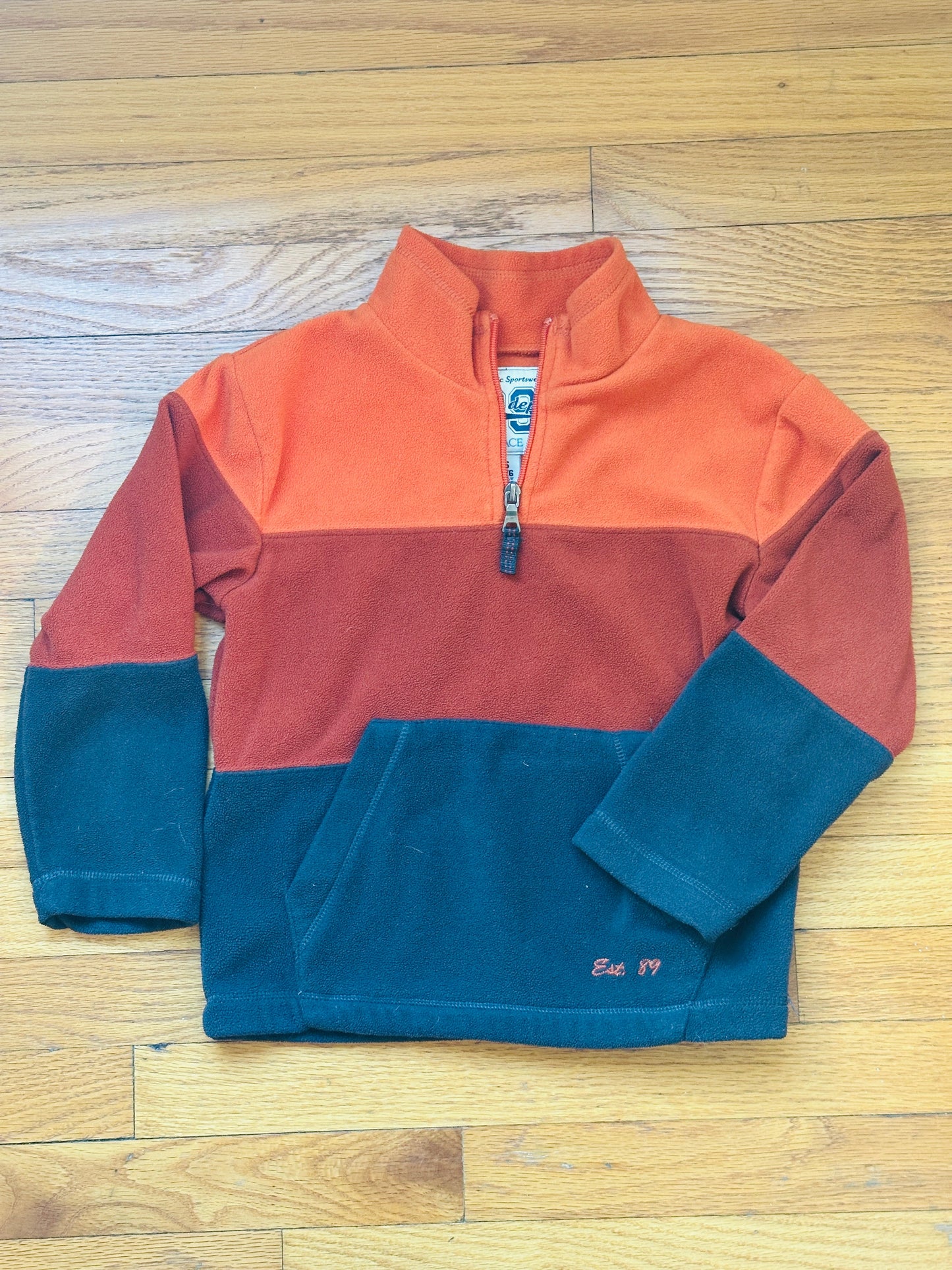 #186 Children's Place Orange Fleece Quarter-Zip - boys S(5/6) - EUC
