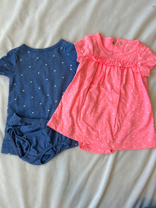 Okie Dokie Girls 6 Month Dresses (pink/blue with hearts) NWOT