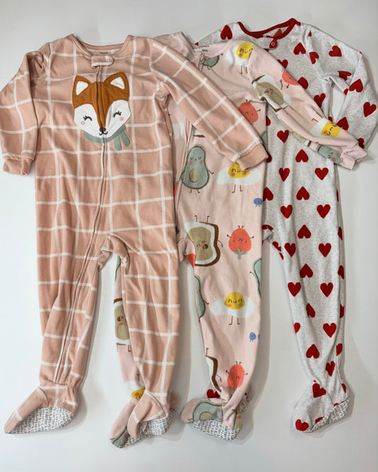 Seller 189 Girls 4T Carter's Fleece Footed Pajamas Bundle (3) EUC
