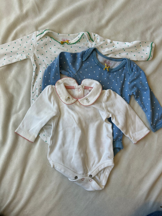Boden Girls 0-3 month Long Sleeve Onesies  set of 3 (Dots and Mice) NWOT