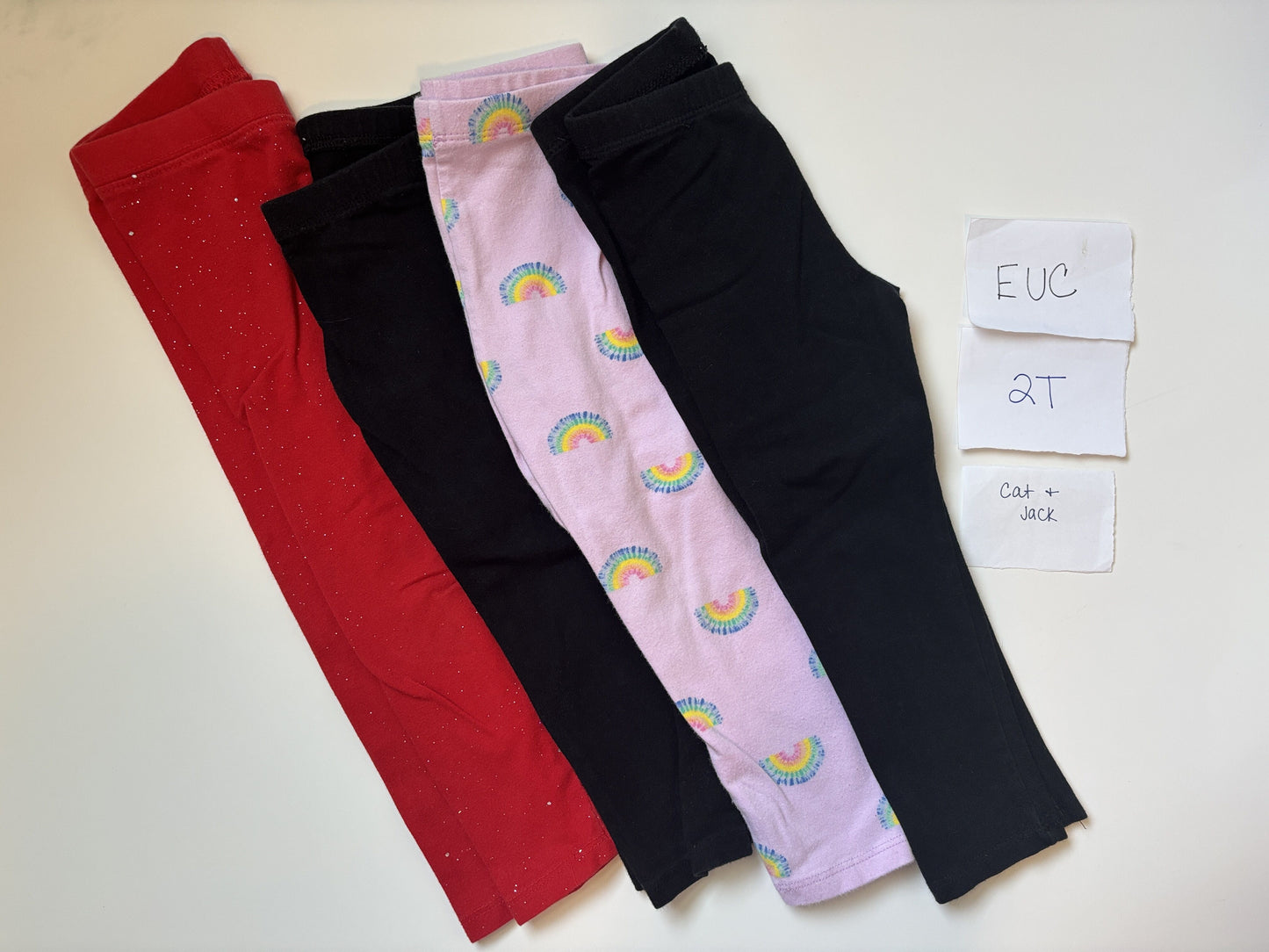 #138 - 2T - EUC Cat & Jack - 4 Pair Pants (2 black, red sparkle, rainbow) - PU 45236