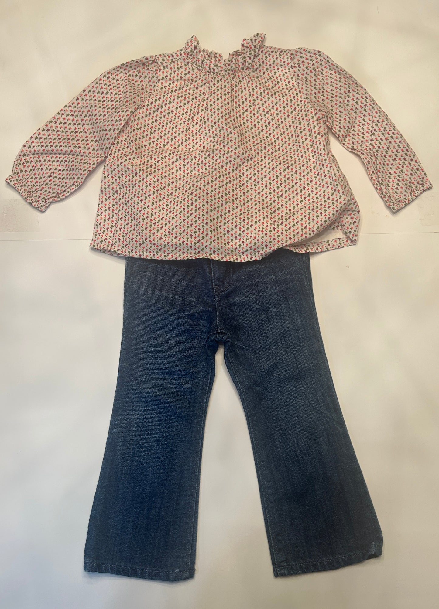 #11-Girls-2T-Gap-Floral Ruffle Shirt and Bootcut Jeans