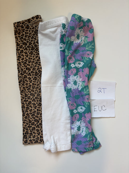 #138 - 2T - EUC 3 Pair Pants (leopard, white, floral) - PU 45236