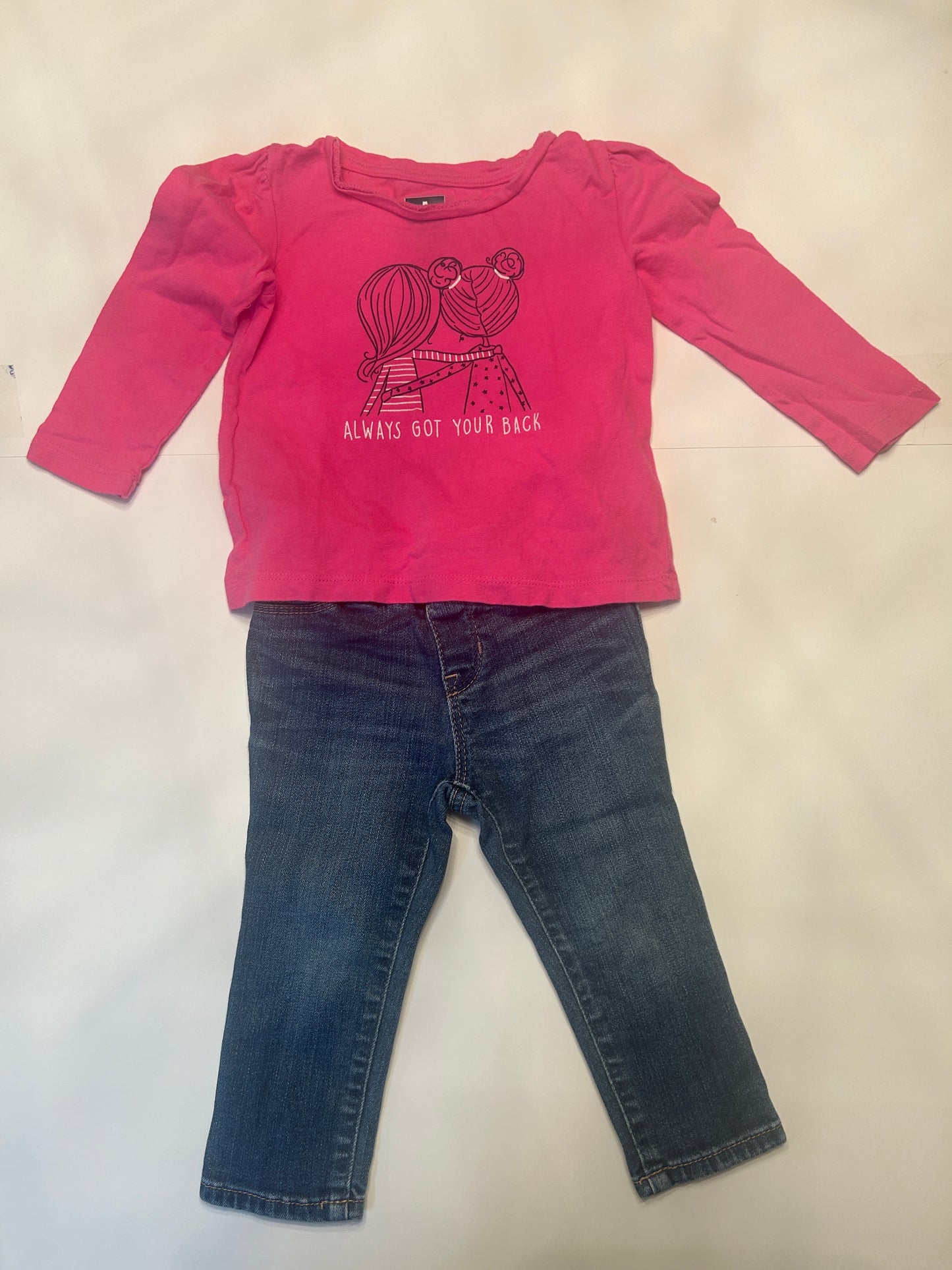 #11-Girls-Gap-2T-Pink Long Sleeve Friends Shirt and Skinny Jeans