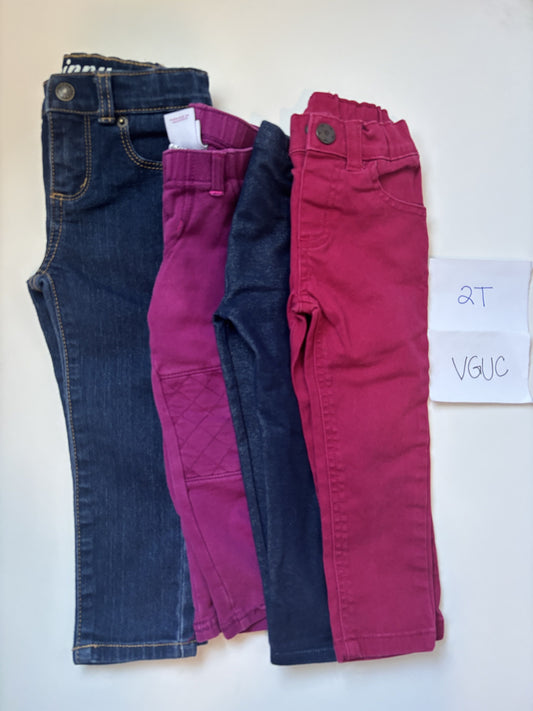 #138 - 2T - VGUC 4 Pair Pants (jeans, magenta, denim, red) - PU 45236