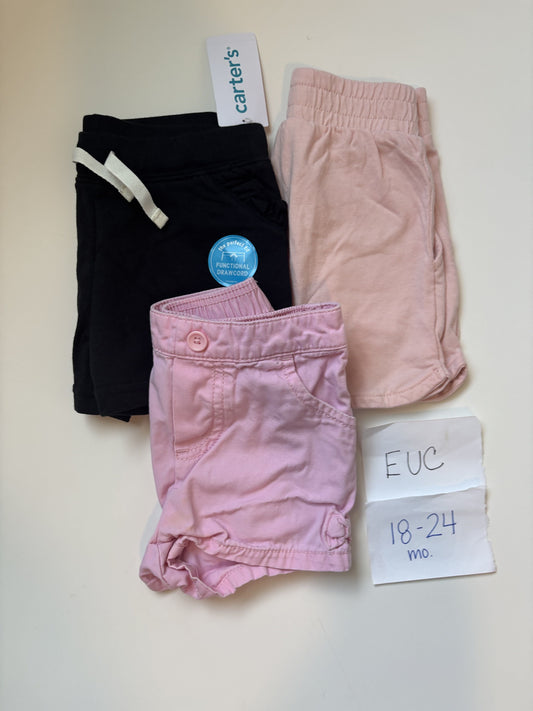 #77 - 18-24 Mo - EUC + NWT 3 Pairs Shorts (2 pink + black)