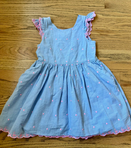 #198- Girls, Gap, Blue Dress with Pink Polka Dots- Size 5 (XS)