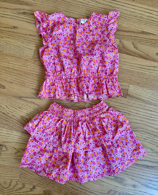 #198- Girls, Crewcuts, Pink Floral Skirt Set- Size 4/5 *Read description*