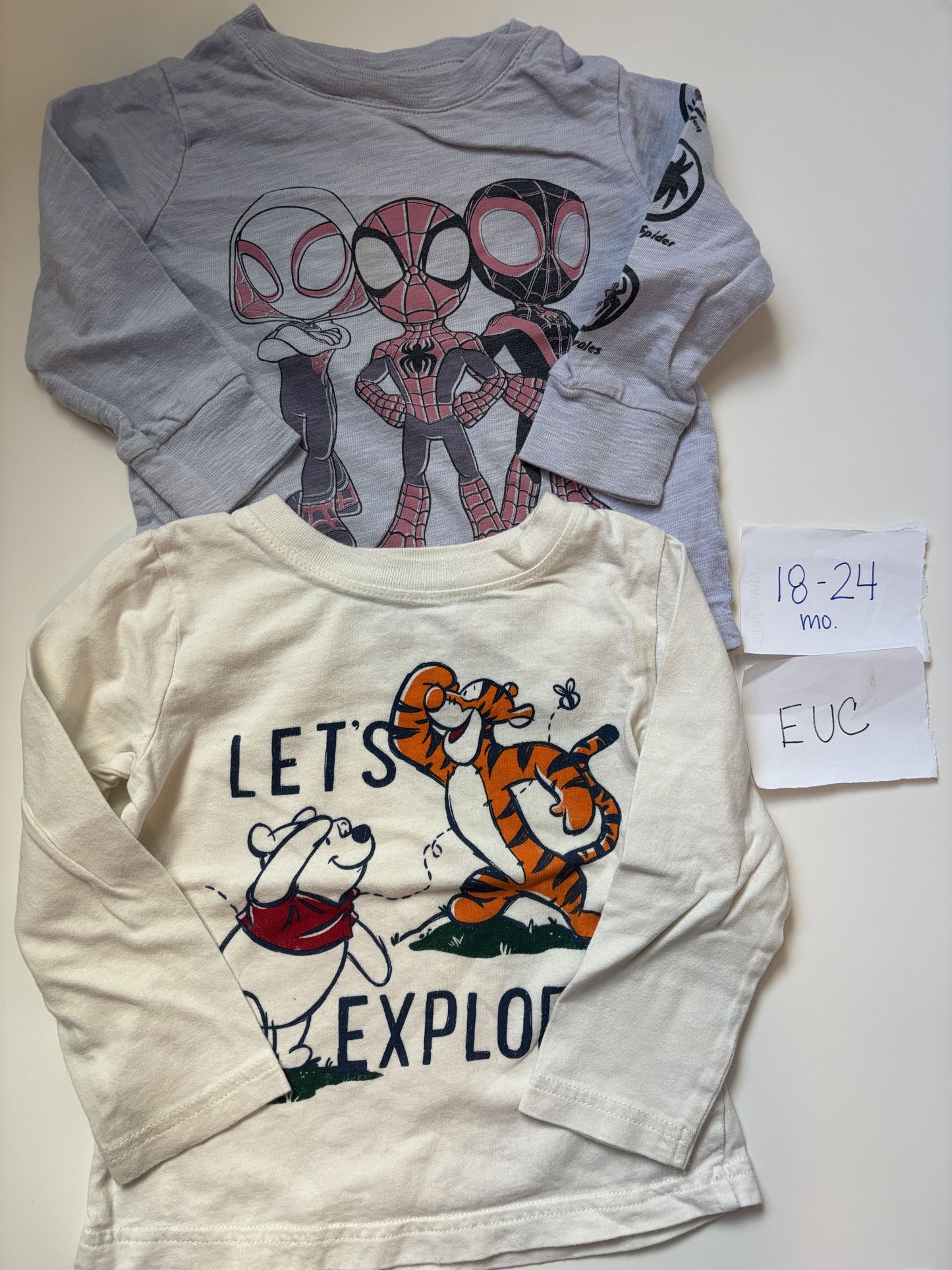 #138 - 18-24 Mo - EUC 2 Shirts (Spidey + Friends and Winnie the Pooh) - PU 45236