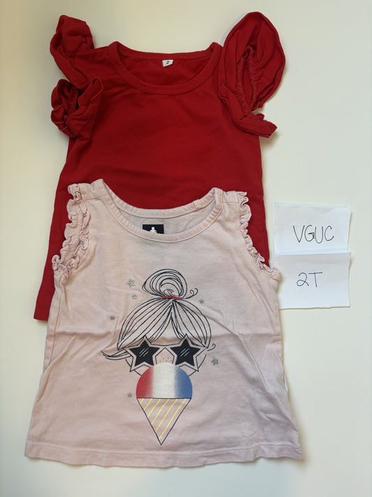 #77 - 2T - VGUC 2 Pack Shirts (Red + Girl with snow cone)
