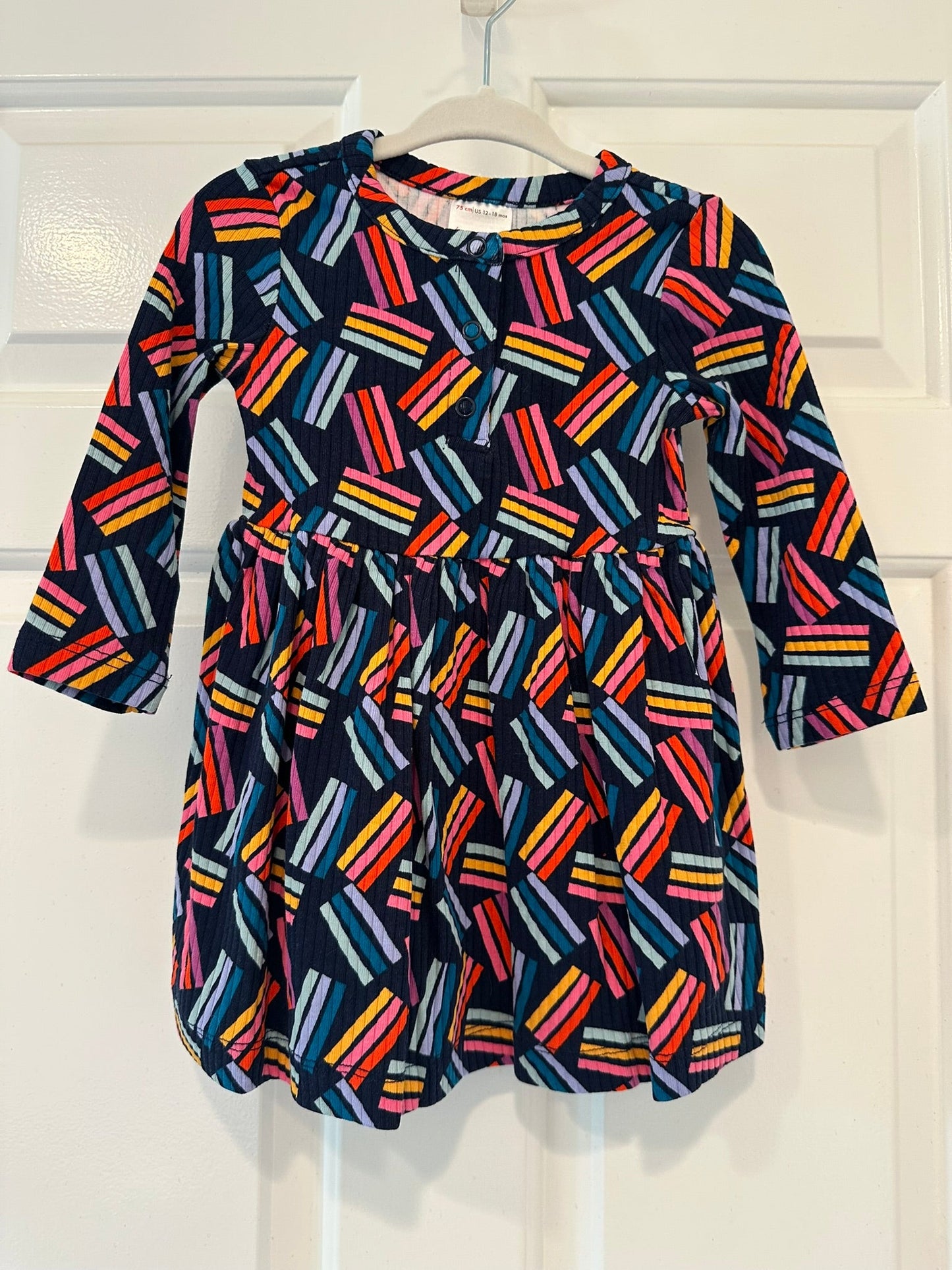 #85 REDUCED Hanna Andersson Striped Geo Dress, Infant Girls 75cm = 12-18m