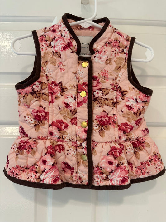 #85 REDUCED Janie & Jack Pink Brown Quilted Peplum Vest, Infant Girls 12-18m