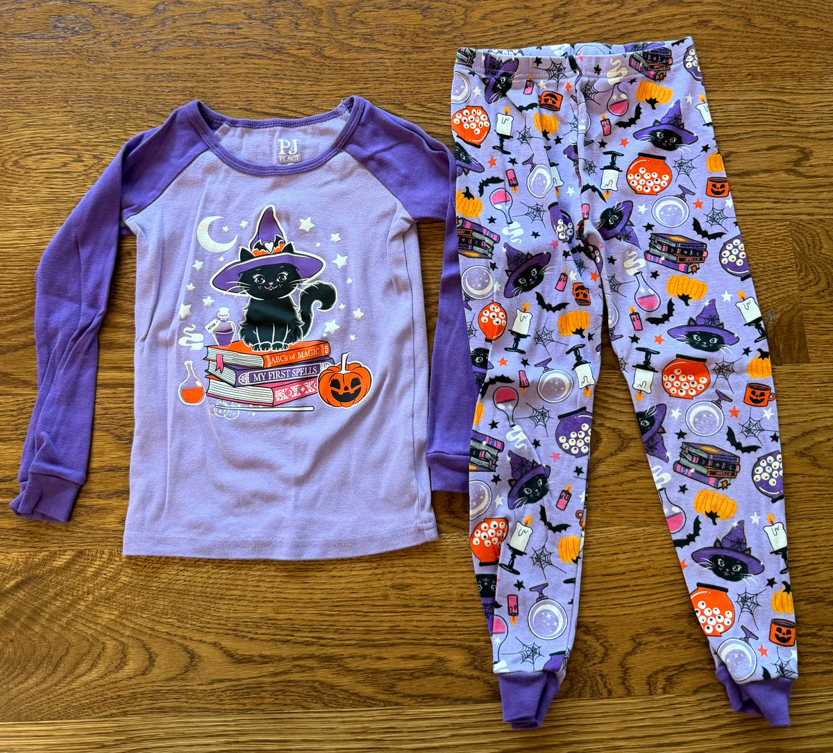 53 - Girls 5T The Children’s Place Purple Halloween Pajamas, Long Sleeves with Pants