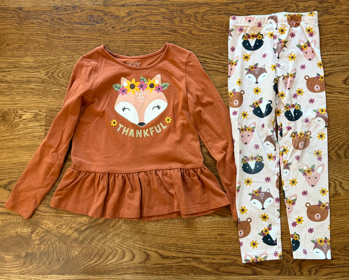 53 - Girls 5T The Children’s Place Thanksgiving Outfit, “Thankful” Long Sleeve Shirt and Coordinating Pants