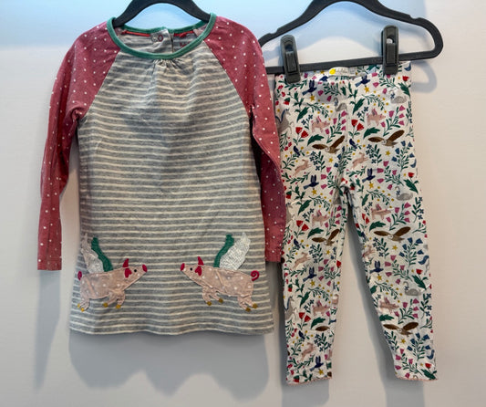 #82 Baby Boden 'Pigs Fly' Dress and Leggings Girls Size 2T