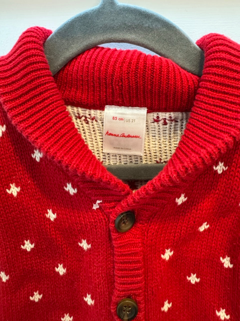 #82 Hanna Andersson Red Knit Sweater Gender Neutral Size 2T (85cm)
