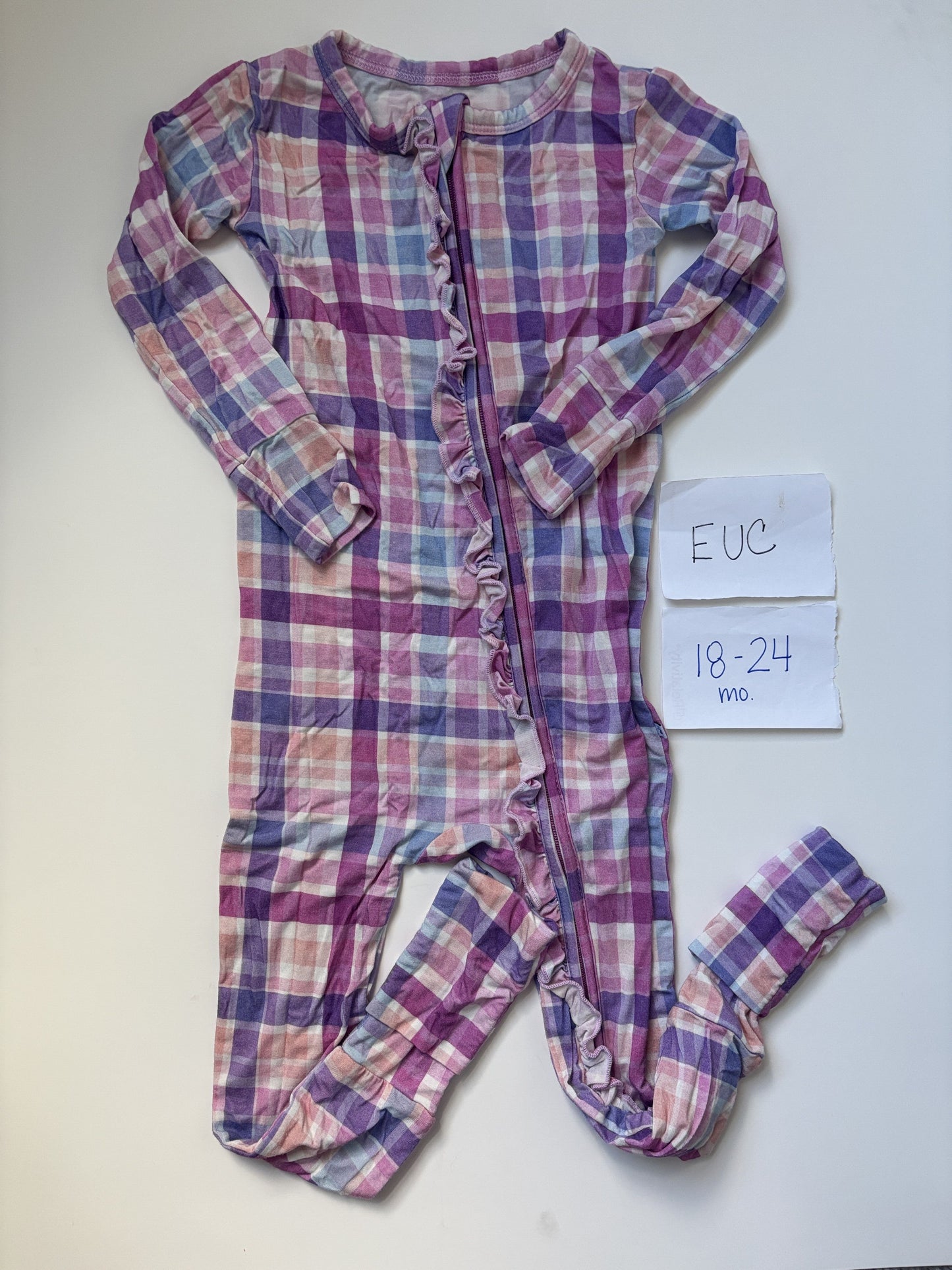 #138 - 18-24 Mo - EUC Birdie Bean - Pink/Purple Plaid "Millie" Convertible Zippy - PU 45236