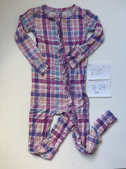 #138 - 18-24 Mo - EUC Birdie Bean - Pink/Purple Plaid "Millie" Convertible Zippy - PU 45236