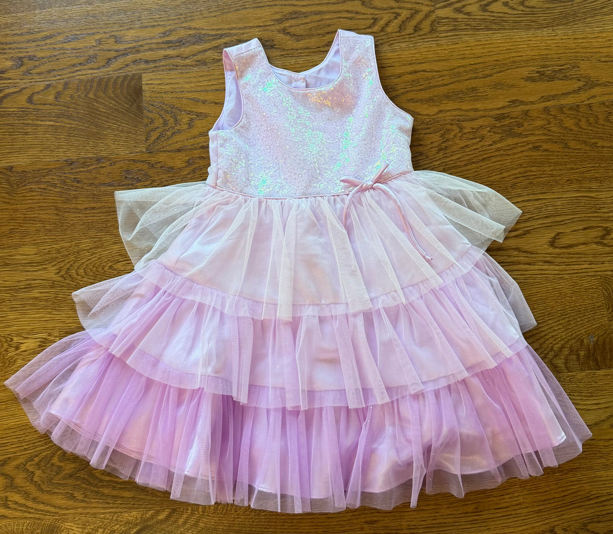 53- Girls 5 Purple Sequin Tiered Purple Dress