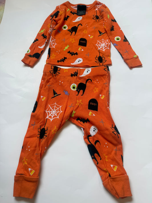 #170 Hyde and Eek Boutique orange Halloween pajama 2 piece set gender neutral 18 months