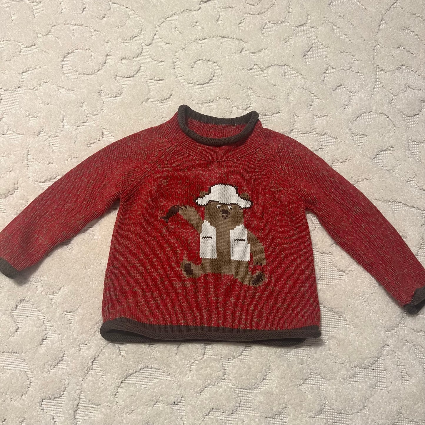 #5 L,L, Bean Red Cotton Rollneck Sweater Bear & Fish, Boys 2t