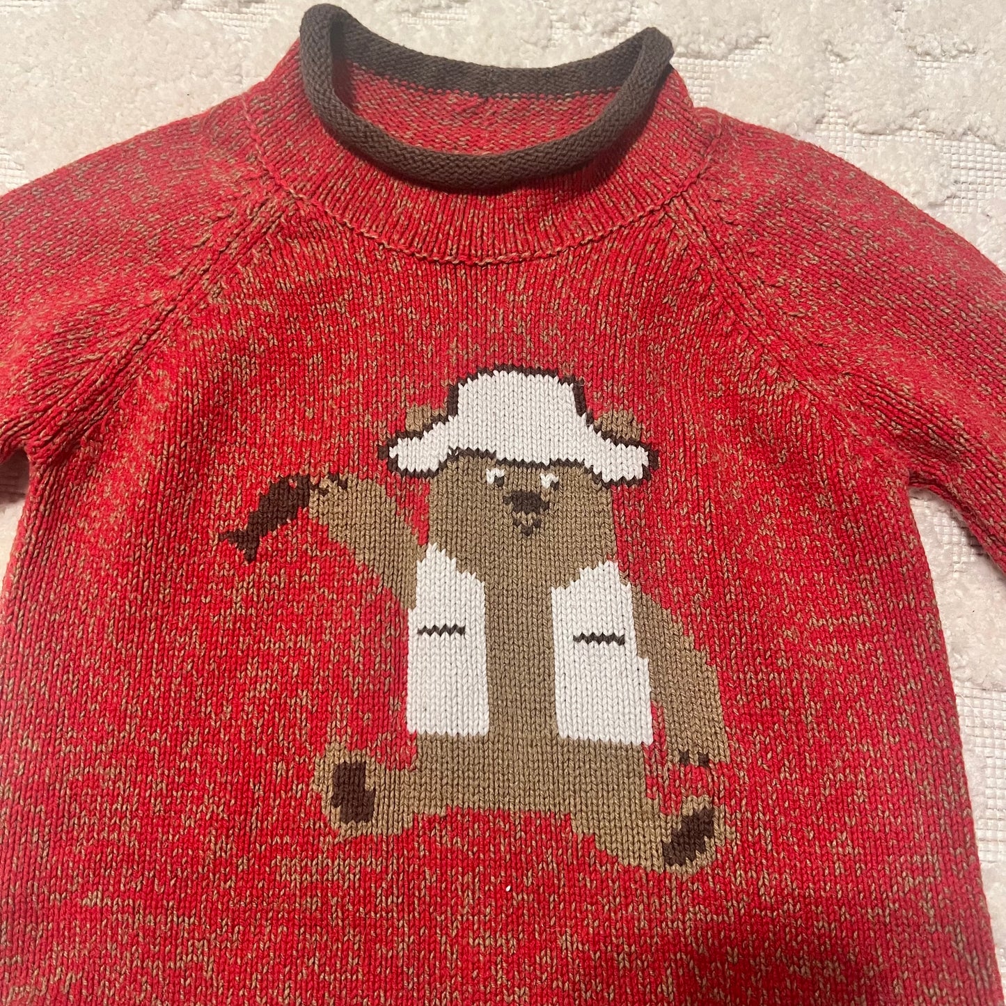 #5 L,L, Bean Red Cotton Rollneck Sweater Bear & Fish, Boys 2t